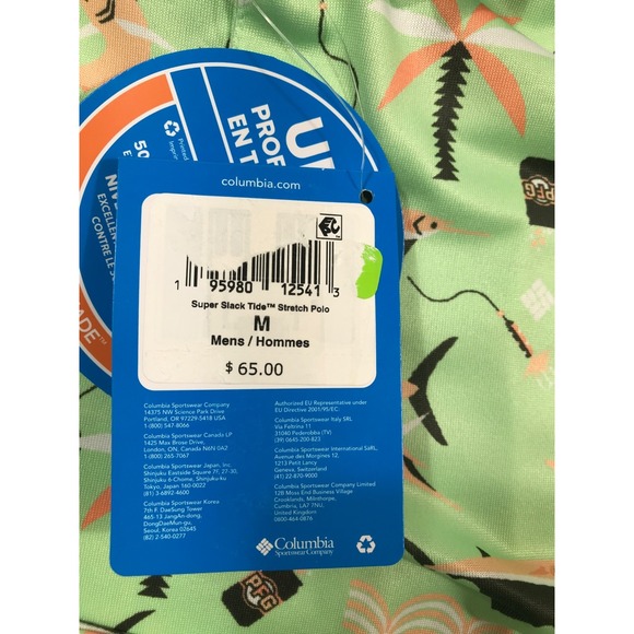 Columbia PFG Super Slack Tide Performance Stretch Polo Men M Green UPF 50 New - Picture 5 of 12